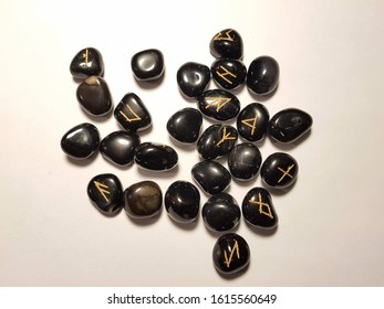 Natural Black Obisidan Rune Stones