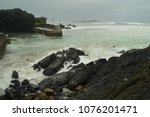 Natural Breakwater In The Cantabrian Sea In Mundaca With The Inclemencies Of hurricane hugo. weather Travel Nature. March 24, 2018. Mundaca. Biscay. Basque Country. Spain.