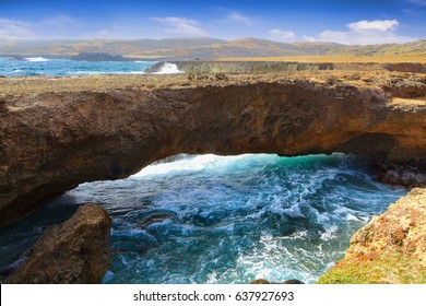 Natural Bridge At The Caribbean Sea In Aruba