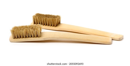 Natural Bristle Shoes Brush With Wood Handle Isolated On White Background