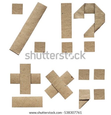 Natural brown origami folded craft eco paper alphabet (abc) letters and punctuation (percent, plus, minus, dot, question, exclamation mark)