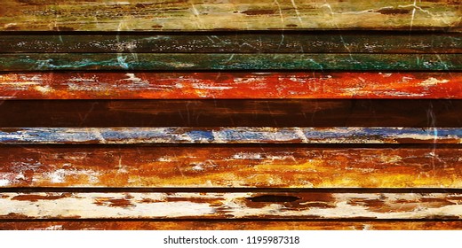 Natural Brown Wood, Hard Wood Texture For Interior Design, Rustic Beige Wood. Brown Colored Horizontal Stripes Of Wood, From Old Beach Hut. Bit Grungy. Background.