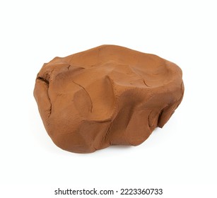 Natural clay piece isolated on white background. Wet clay material for sculpting or modeling.