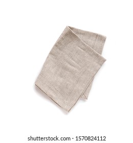 Natural cloth kitchen napkin, linen tablecloth isolated on white background, top view, design element.