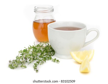 Natural Cold Remedy With Thyme Tea, Honey, And Lemon