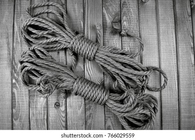 Natural colored jute rope for shibari (kinbaku) Japanese BDSM fetish bondage practice black and white art