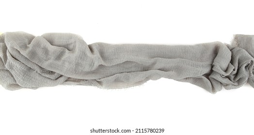 Natural Cotton Gauze Table Runner Or Baby Shower Fabric Isolated On White  Background. Gauze Cheesecloth Fabric Texture Top View.