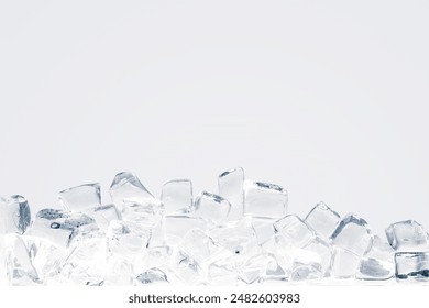 Natural crystal clear ice cubes on a white background.