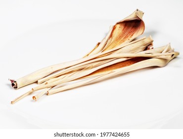 Natural Dried Lemongrass Closeup On White Plate