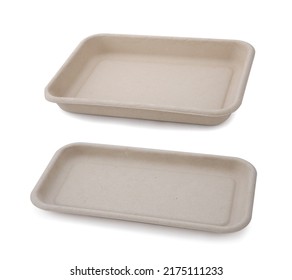 Natural empty pulp paper food tray isolated on white