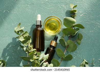 Natural Eucalyptus Essential Oil On Color Background