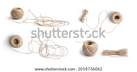 Natural fiber brown thread yarn, string or rope isolated on white background. Handicraft. Stockfoto © 