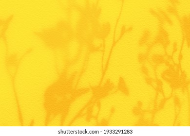 Natural Flower Shadows Are Blurred On Light Yellow Color Wall At Home At Sunrise. Summer Beach With Minimal Concept.