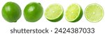 Natural fresh lime, half and slice isolated on white background, with clipping path, Full depth of field