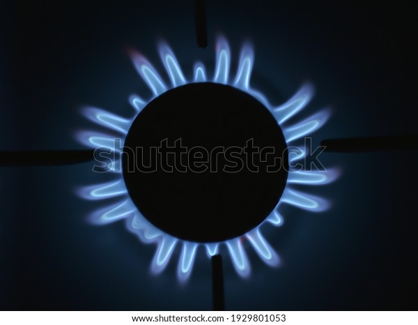 \
Natural gas burning a blue flames on black\
background