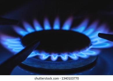 Natural Gas Burning On Kitchen Gas Stove