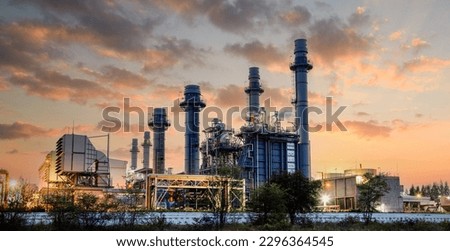 Natural Gas Combined Cycle Power Plant ,Gas turbine electrical power plant with in Twilight power for factory energy concept.
