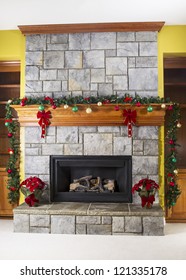 Natural Gas Fireplace Decorated For The Holiday Season