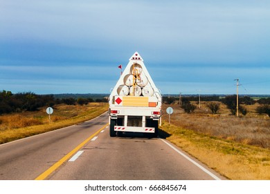 Natural Gas Loading Truck On A Route Seen From Behind