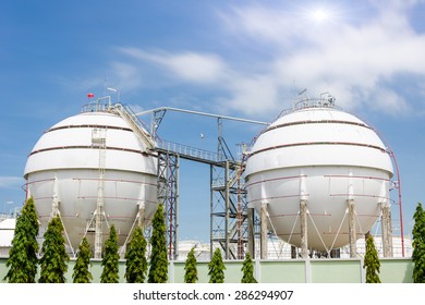 Natural Gas Storage Tanks In Industrial Plant.