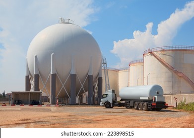 Natural Gas Tank And Filling Up To Truck