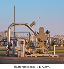 Natural Gas Well Processing Plant Backdrop During Sunset