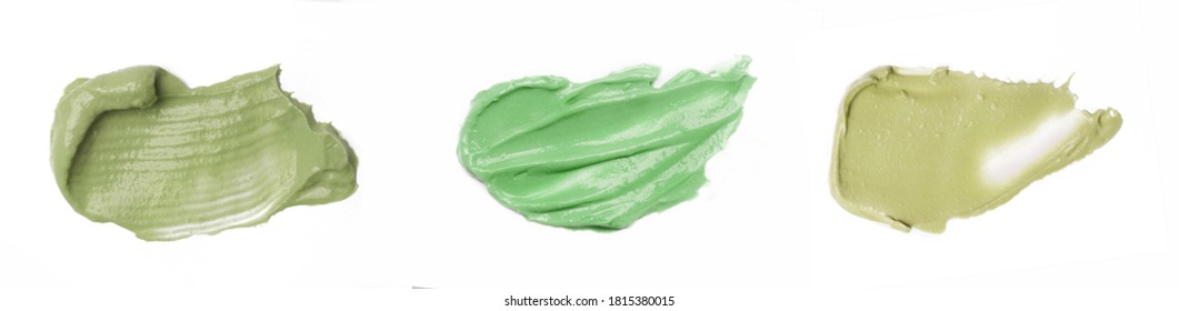 Natural green face mud samples isolated on white. Skin clay smears close up. - Shutterstock ID 1815380015