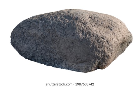 Natural grey large stone boulder isolated on white background. Clastic sedimentary rock isolated on white.