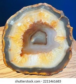 Natural History Museum, London, UK - August 2022: Quartz, Variety Agate Found In Brazil. Layered Molten Lava. On Display In Museums