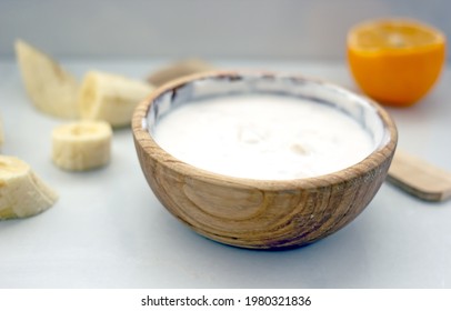 Natural Homemade Hair Mask With Banana, Close-up.Natural Hair Care At Home.