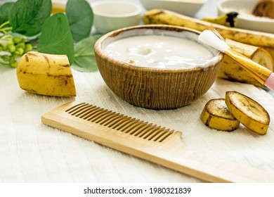 Natural Homemade Hair Mask With Banana, Close-up.Natural Hair Care At Home.