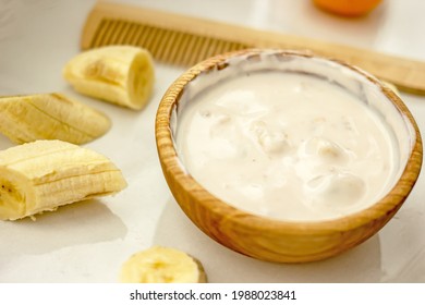 Natural Homemade Hair Mask With Banana, Close-up.Natural Hair Care At Home.