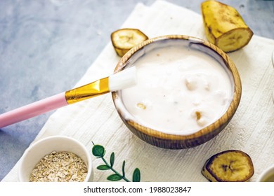 Natural Homemade Hair Mask With Banana, Close-up.Natural Hair Care At Home.