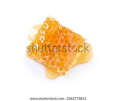 Natural honeycomb with tasty honey isolated on white, top view