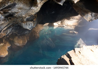 Natural Hot Geothermal Spring Cave Grjótagjá In Iceland, Europe.