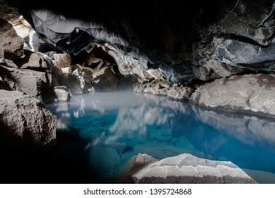 Grjótagjá, A Natural Hot Spring In A Cave Near Lake Myvatn, North Iceland