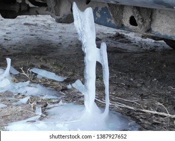 A Natural Ice Sculpture By A Car. Spring 2019, Nebraska        