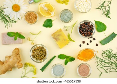 Natural Ingredients For Skin Care On Light Background