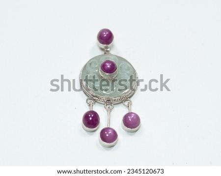 Natural jade and ruby gemstone silver pendant