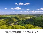 Natural landscape - green hills and river, Germany, Saxon Switzerland. Elbe river 