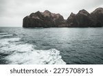 Natural landscape of Iceland, Vestmannaeyjar island seaside view on a cloudy day