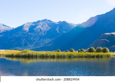 Natural landscape of New Zealand alps and lake