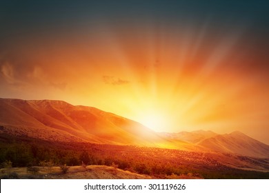 Natural landscape and sun rising at skyline