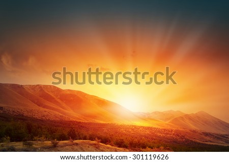Natural landscape and sun rising at skyline