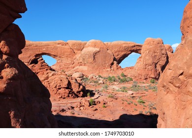 Naturlandschaft in Utah, USA. Der Windows in Arches Nationalpark. Amerikanische Landschaft.