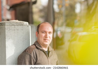 Natural Looking Guy With Blue Eyes Smiling, Portrait 