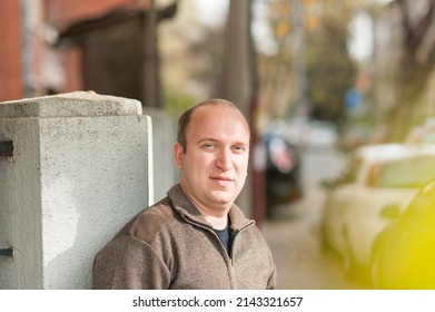 Natural Looking Guy With Blue Eyes Smiling, Portrait 