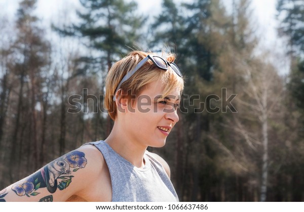 Natural Looking Woman Blonde Short Hair Stock Photo Edit Now