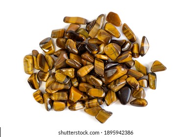 Natural Mineral Gem Stone Tiger's Eye Tigers Eye, Tiger Eye Gemstone Isolated On White Background Close Up