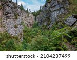 Natural monument Vlci jamy rocks caves in Krusne hory mountains. Western Bohemia, Czech republic